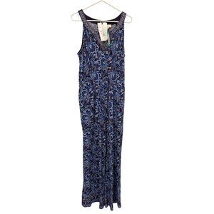 Magnolia Grace Catarina Knit Wide Leg Jumpsuit Womens L Sleeveless Blue Boho NEW